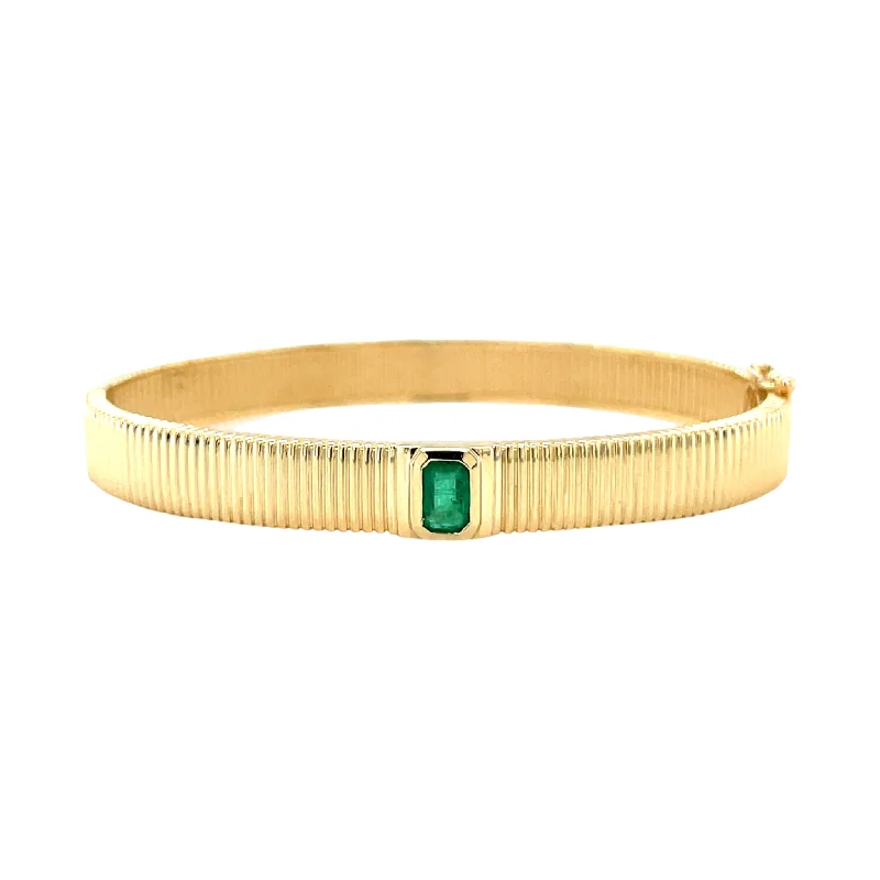 Women's bracelets peachy-charm-Emerald Fluted Bangle Bracelet