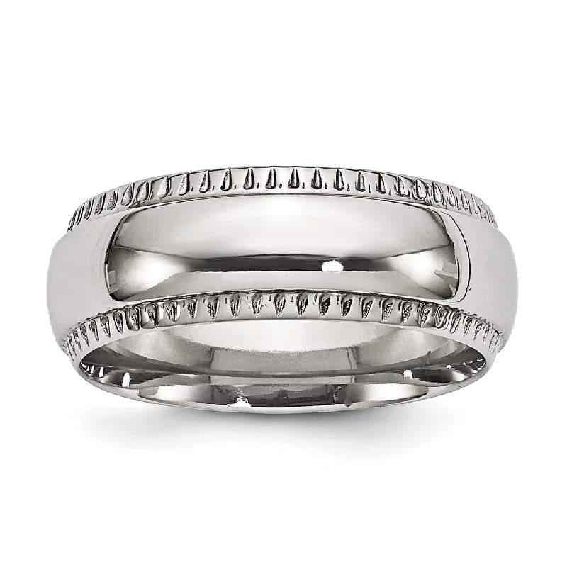 Women's rings peachy-charm-Men's 8mm Stainless Steel Domed Textured Edge Standard Fit Band