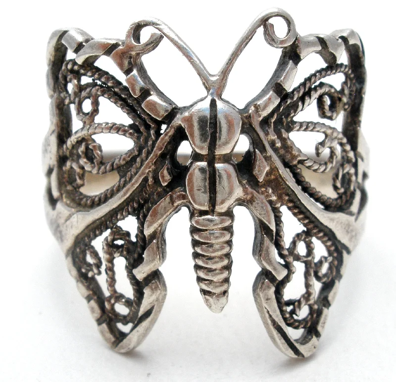 Women's rings celestial-Filigree Butterfly Ring Sterling Silver Size 9