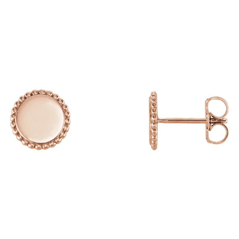 Women's earrings delicate-curve-8mm (5/16 Inch) 14k Rose Gold Engravable Beaded Edge Circle Earrings