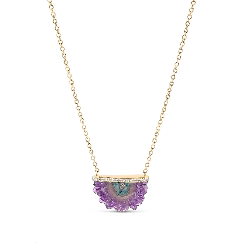 Women's necklaces bold-zircon-Purple Stalactite 14K Gold & Diamond Pendant Chain Necklace - 18"  NG000679