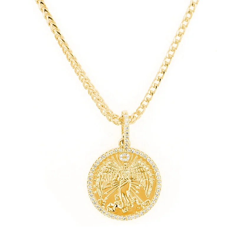 Women's necklaces crafted-gleam-14K Gold and Diamond Guardian Angel Coin Necklace  NG002657