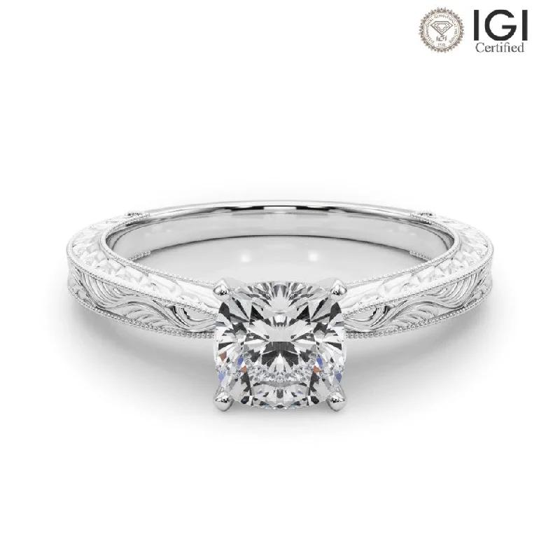 Women's engagement rings dazzling-zircon-Victoria Cushion Lab Grown Diamond Solitaire Engagement Ring IGI Certified