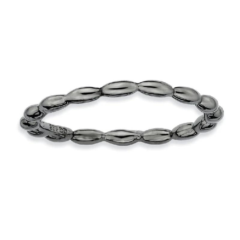 Women's rings subtle-twist-1.5mm Black Plated Sterling Silver Stackable Rice Bead Band