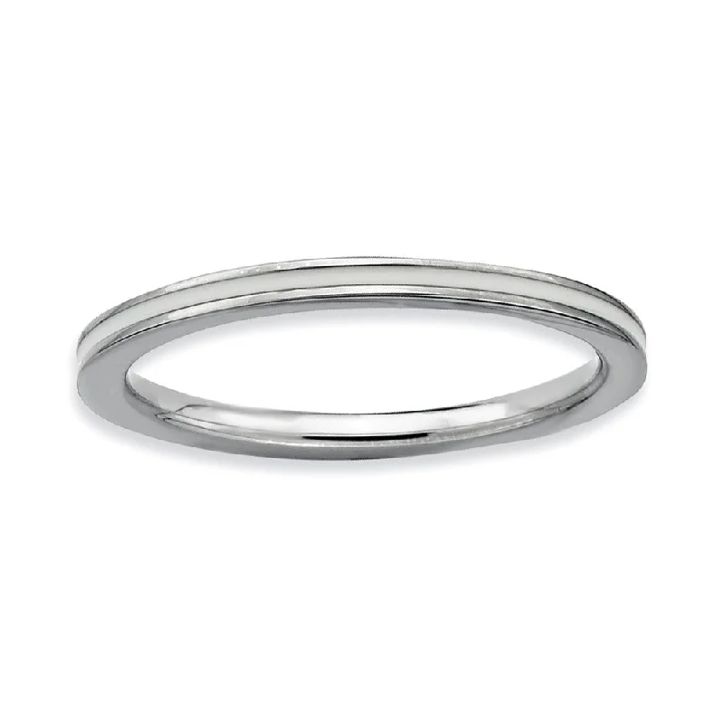 Women's rings glowing-moonstone-1.5mm Sterling Silver Stackable White Enameled Band