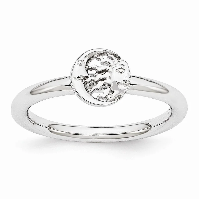 Women's rings rustic-platinum-Rhodium Plated Sterling Silver Stackable 7mm Sun/Moon Ring