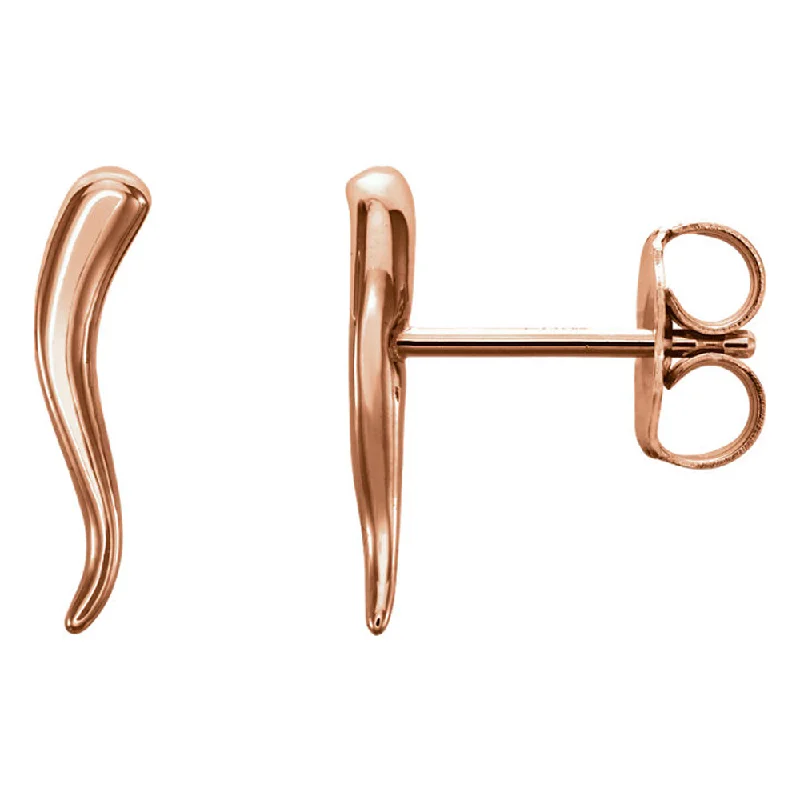 Women's earrings wispy-stone-2.8mm x 12mm (7/16 Inch) 14k Rose Gold Small Italian Horn Earrings