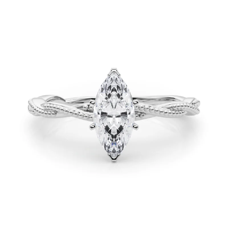 Women's engagement rings retro-glam-Anastasia Twisted Vine Marquise Diamond Solitaire Engagement Ring