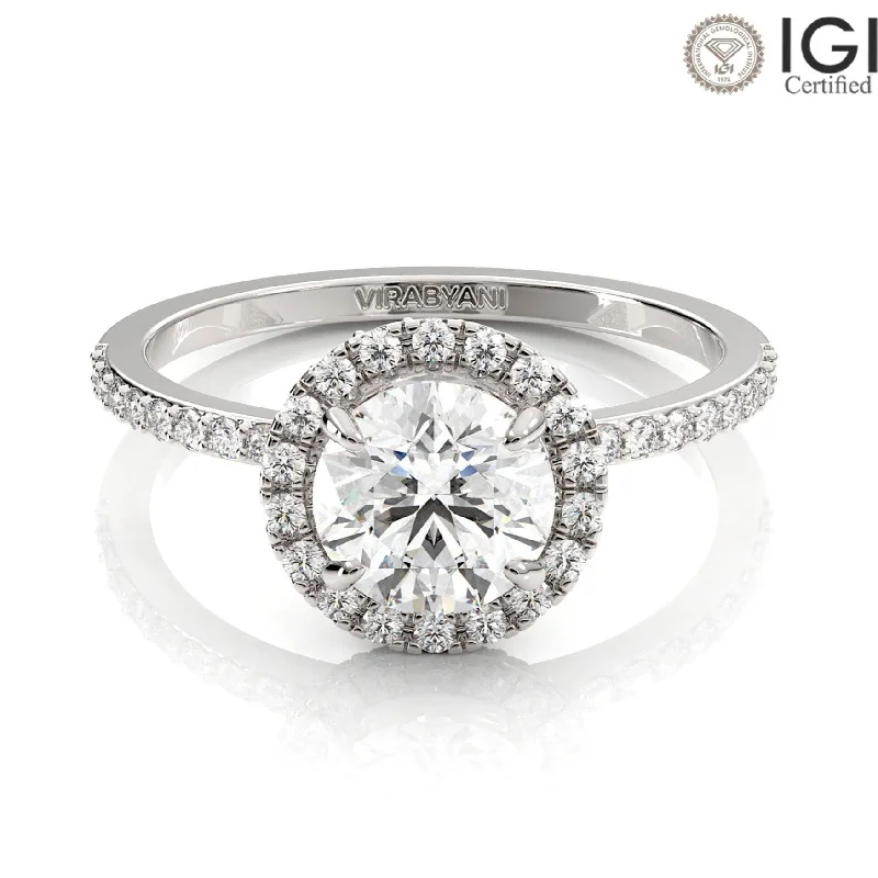 Women's engagement rings everlasting-glow-Valentina Round Lab Grown Diamond Halo Engagement Ring IGI Certified