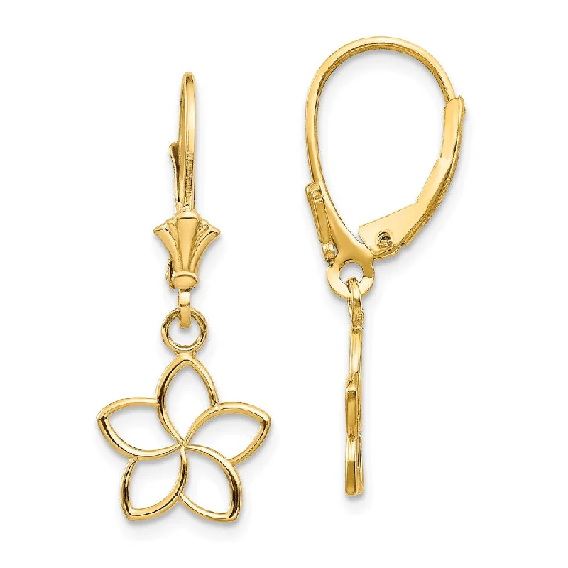 Women's earrings sleek-citrine-11mm Plumeria Silhouette Lever Back Earrings in 14k Yellow Gold