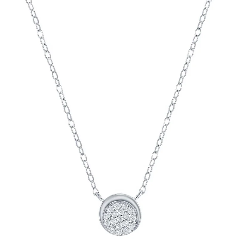 Women's necklaces fine-blush-Classic Women's Necklace - Sterling Silver Round White CZ Half Moon Design | M-7097