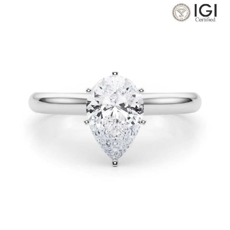 Women's engagement rings sculpted-prong-Isabella Pear Lab Grown Diamond Solitaire Engagement Ring IGI Certified