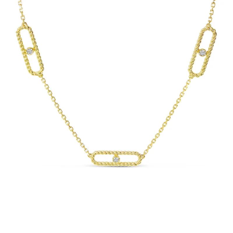 Women's necklaces glowing-sunstone-14K Yellow Gold 5-Station Diamond Twist Paperclip Necklace P10888-18