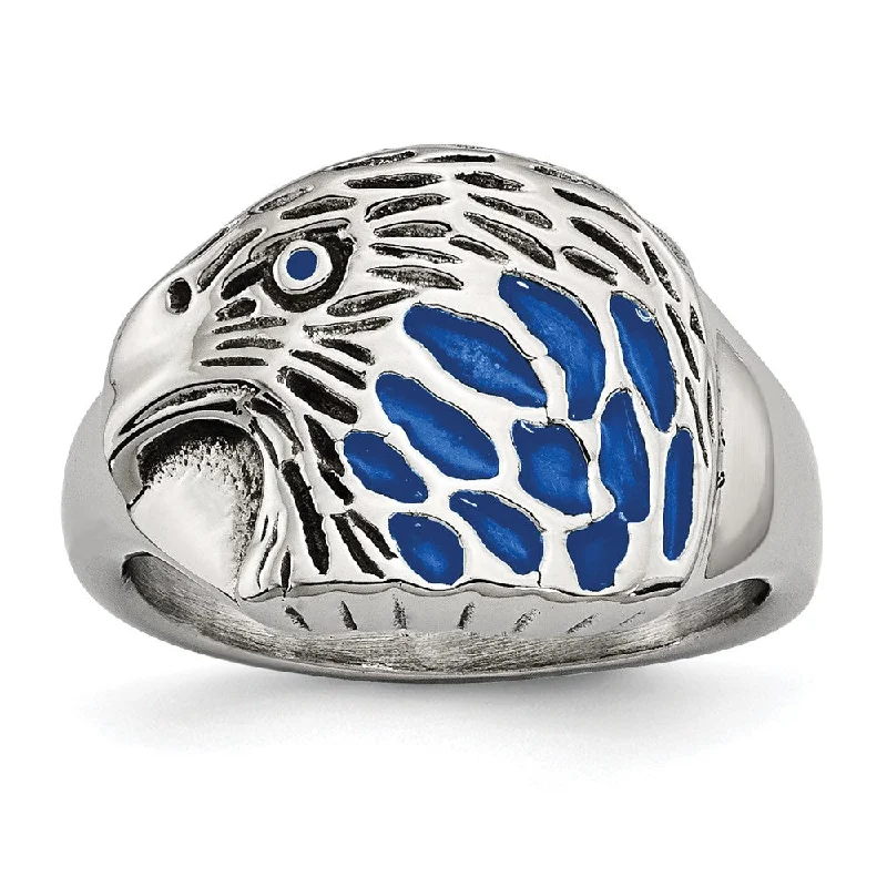 Women's rings hand-glossed-Men's 15mm Stainless Steel Blue Enamel Eagle Tapered Ring