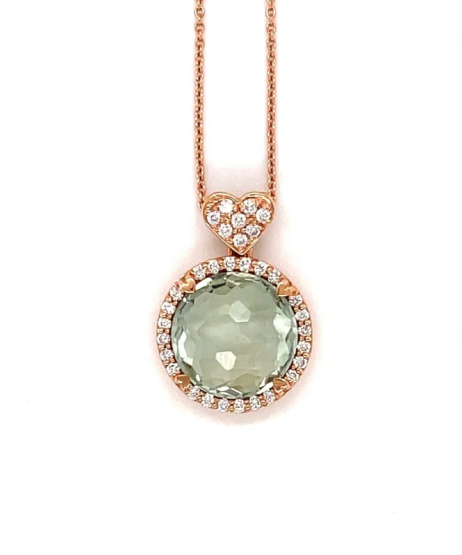 Women's necklaces modern-vine-Mini Green Quartz Round Necklace with Diamonds 285-JSA