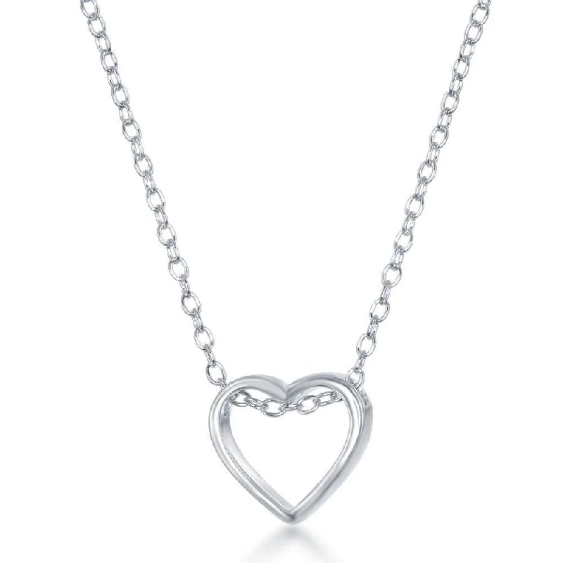 Women's necklaces delicate-zircon-Sterling Silver Center Open Heart Design Necklace