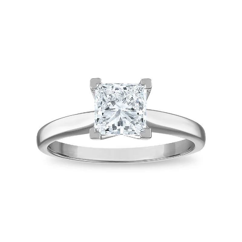 Women's engagement rings modern-petal-Signature Certificate EcoLove 1 1/4 CTW Princess Cut Lab Grown Diamond Solitaire Engagement Ring in 14KT White Gold