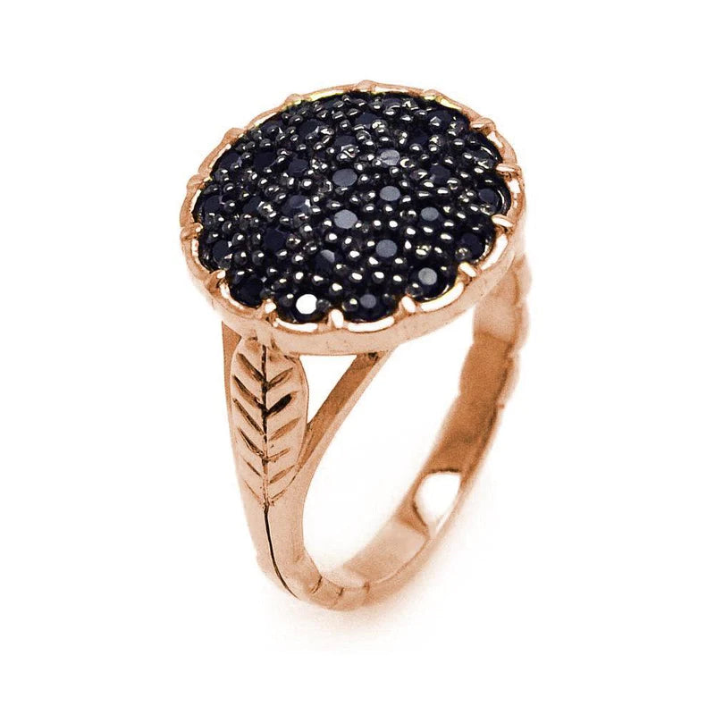 Women's rings fine-etching-Silver 925 Rose Gold Plated Black CZ Circle Ring