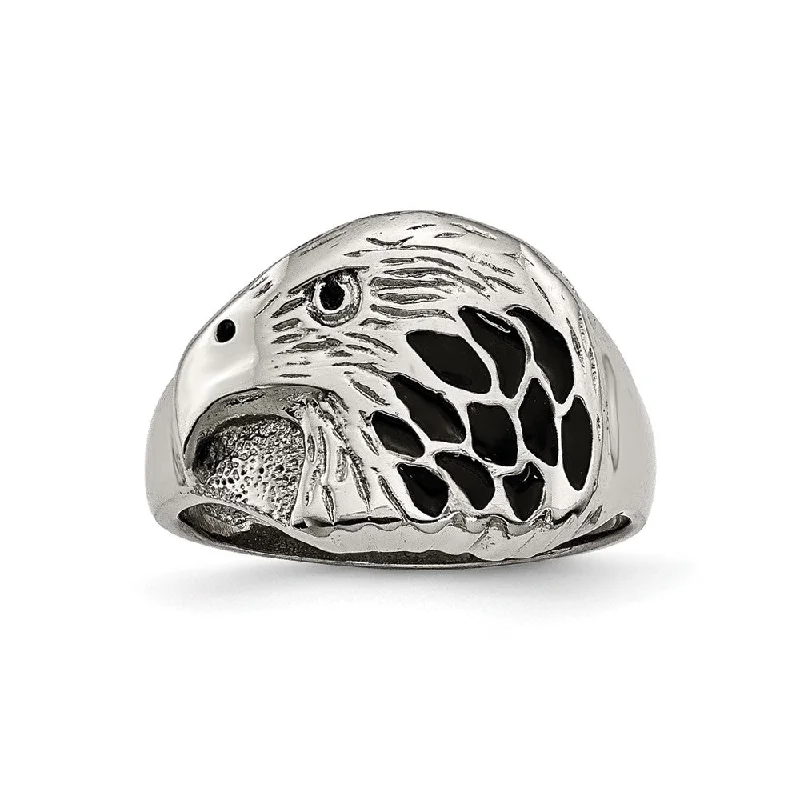 Women's rings luxe-titanium-Men's 15mm Stainless Steel Black Enamel Eagle Tapered Ring