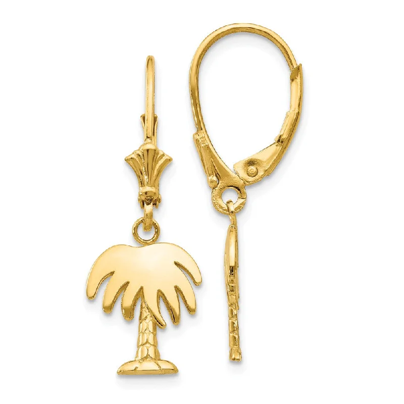 Women's earrings retro-luxe-Polished Palm Tree Lever Back Earrings in 14k Yellow Gold