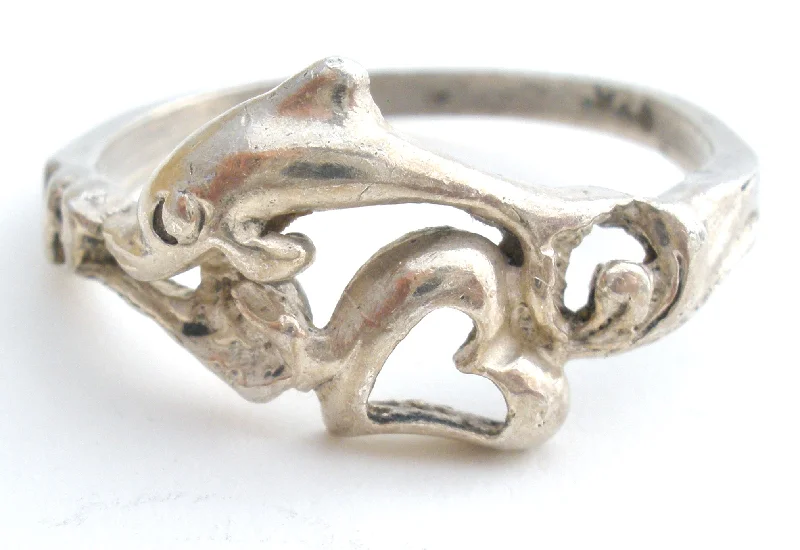 Women's rings sculpted-curve-Dolphin Heart Ring In Sterling Silver Size 8