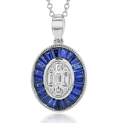 Women's necklaces blush-link-Sapphire Pendant Necklace in 18k Gold with Diamonds LP4836