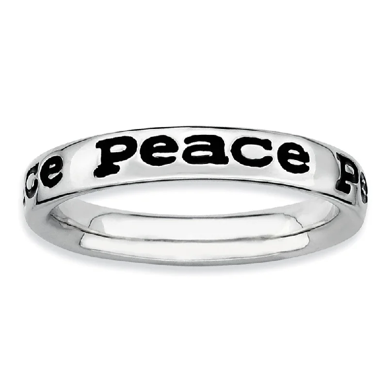 Women's rings Victorian-relic-Sterling Silver and Black Enameled Stackable Peace Band