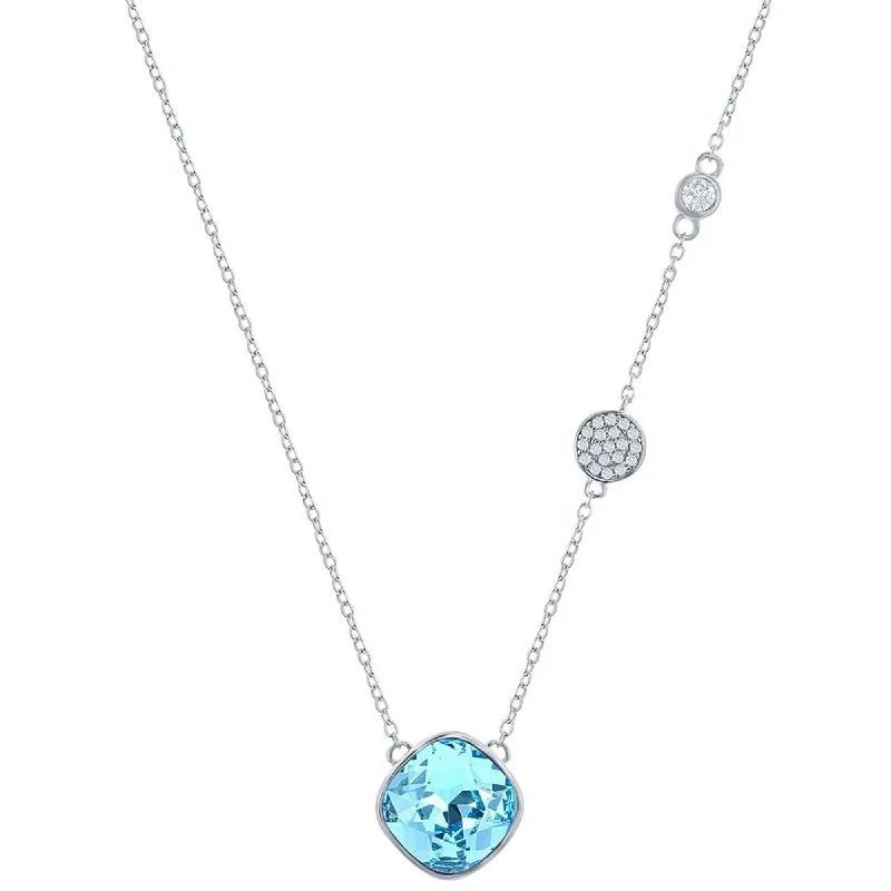 Women's necklaces floral-platinum-Classic Women's Necklace - Sterling Silver Round Aqua and Smaller White CZ | M-7089