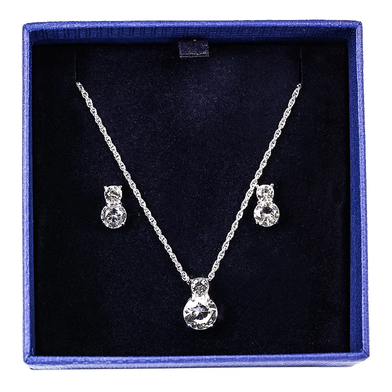 Women's necklaces sculpted-pendant-Swarovski Women's Brilliance Rhodium-Plated Necklace & Pierced Earrings Set | 1807339