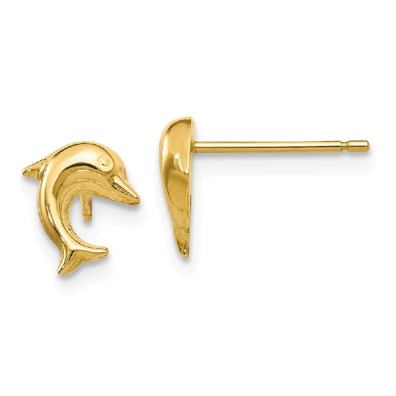 Women's earrings sculpted-stud-8mm Polished 3D Dolphin Post Earrings in 14k Yellow Gold