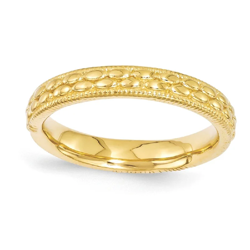 Women's rings delicate-zircon-3.5mm 14k Yellow Gold Plated Sterling Silver Stackable Patterned Band