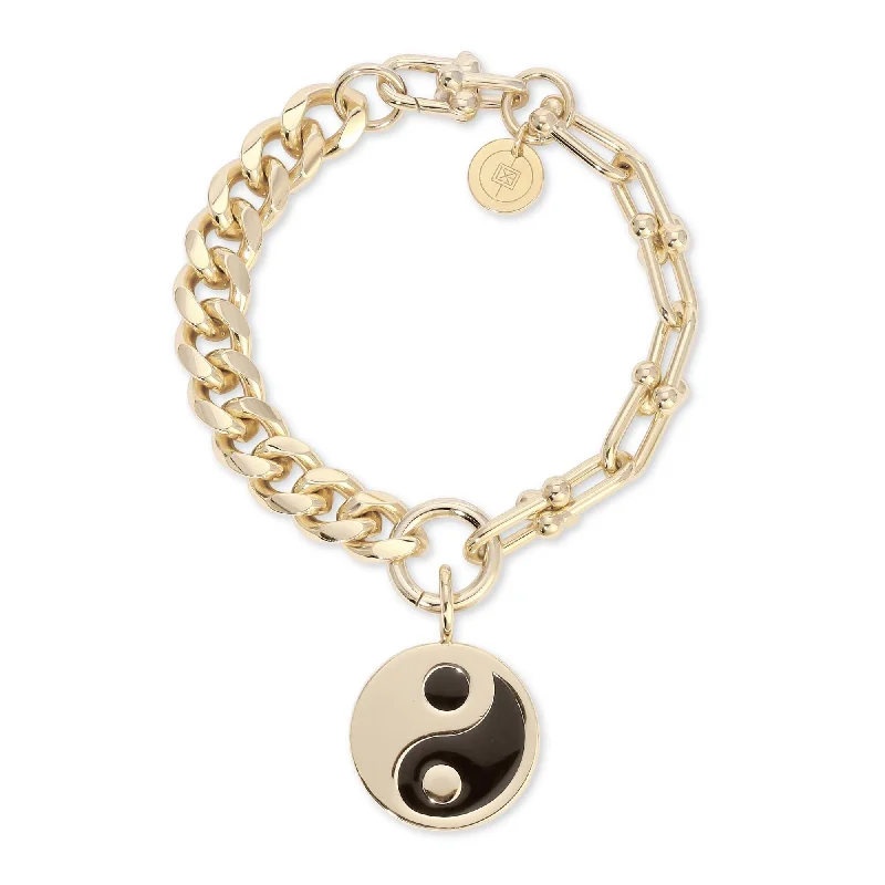 Women's bracelets faint-titanium-Dual Chain Bracelet With Lage Enamel Yin Yang Pendant