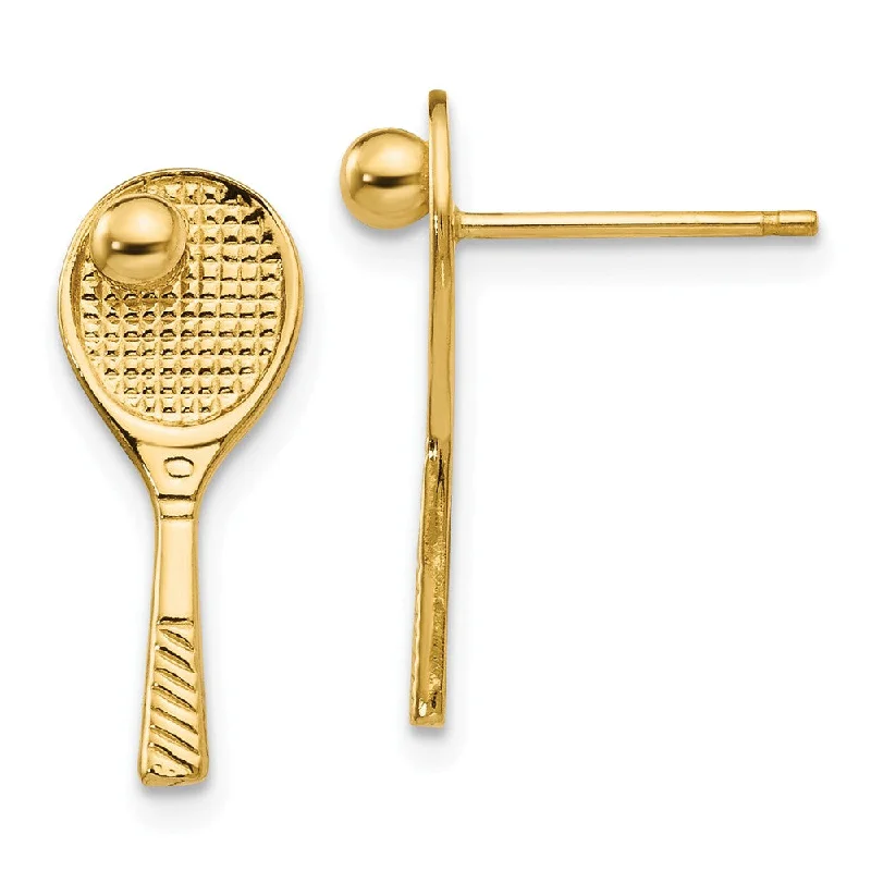 Women's earrings cherished-piece-Polished Tennis Racquet and Ball Post Earrings in 14k Yellow Gold