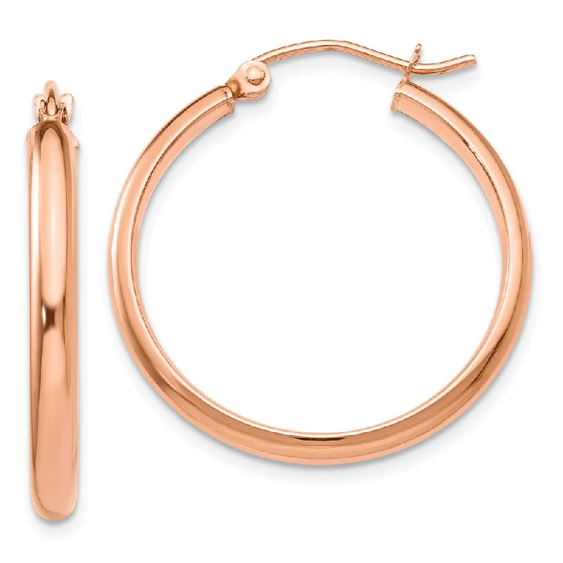 Women's earrings vivid-swirl-2.8mm x 25mm Polished 14k Rose Gold Half Round Tube Hoop Earrings