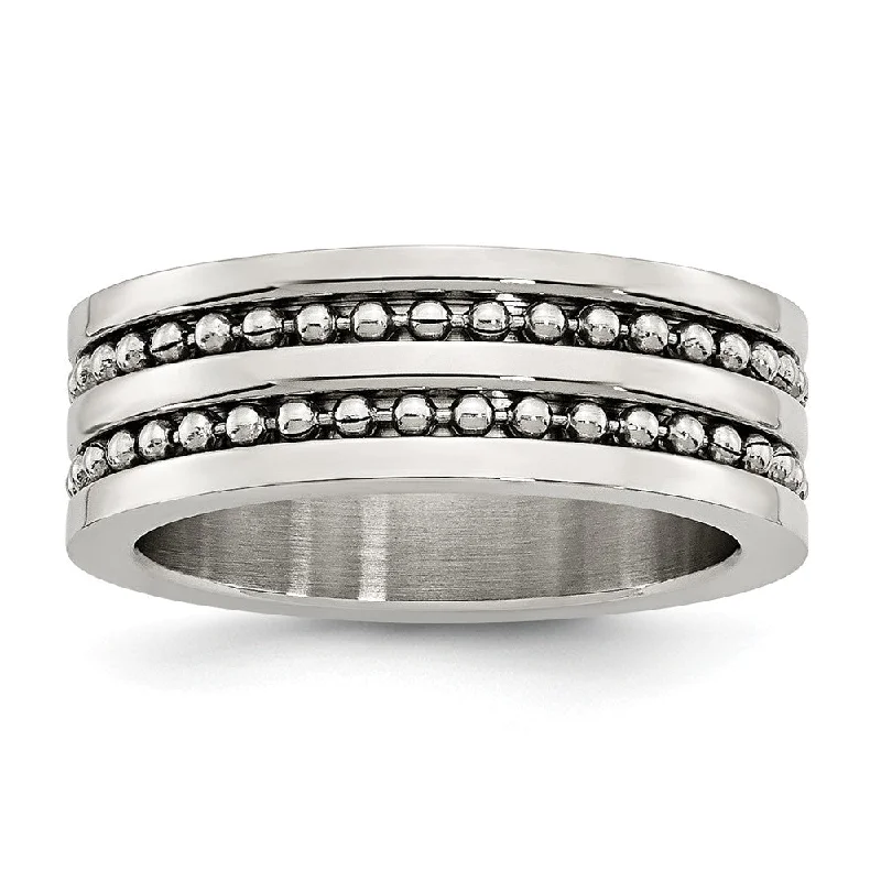 Women's rings luxe-titanium-Stainless Steel 8mm Double Row Beaded Comfort Fit Band