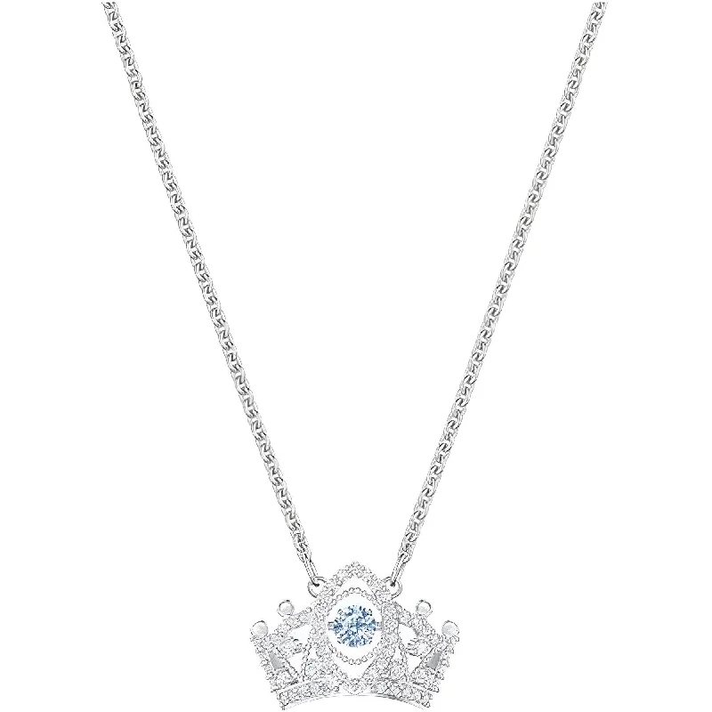 Women's necklaces luminous-moonstone-Swarovski Women's Pendant Necklace - Bee A Queen Crown Motif Blue Crystal | 5501080