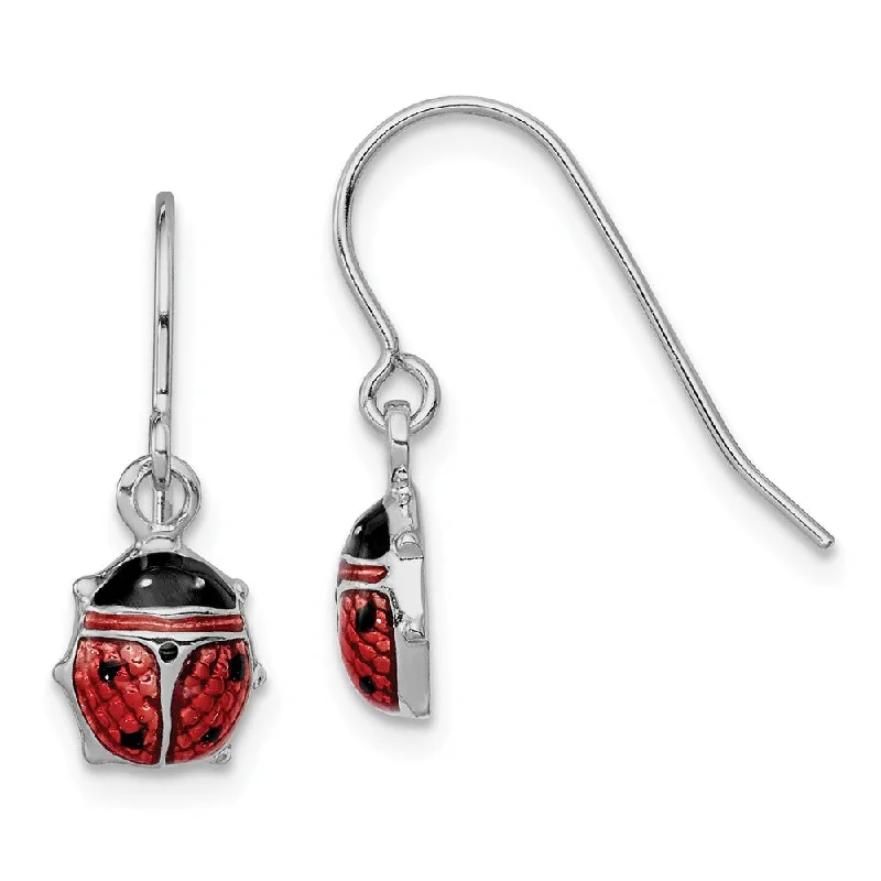 Women's earrings vivid-swirl-7mm Enameled Ladybug Dangle Earrings in Sterling Silver