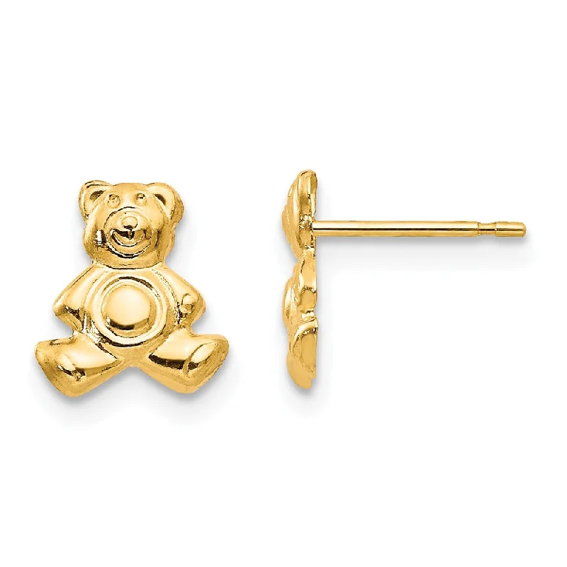 Women's earrings starry-chic-Kids Small Teddy Bear Post Earrings in 14k Yellow Gold