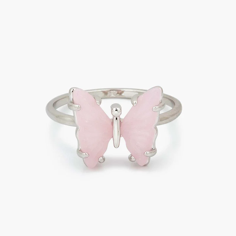 Women's rings rustic-platinum-Engraved Stone Butterfly Ring