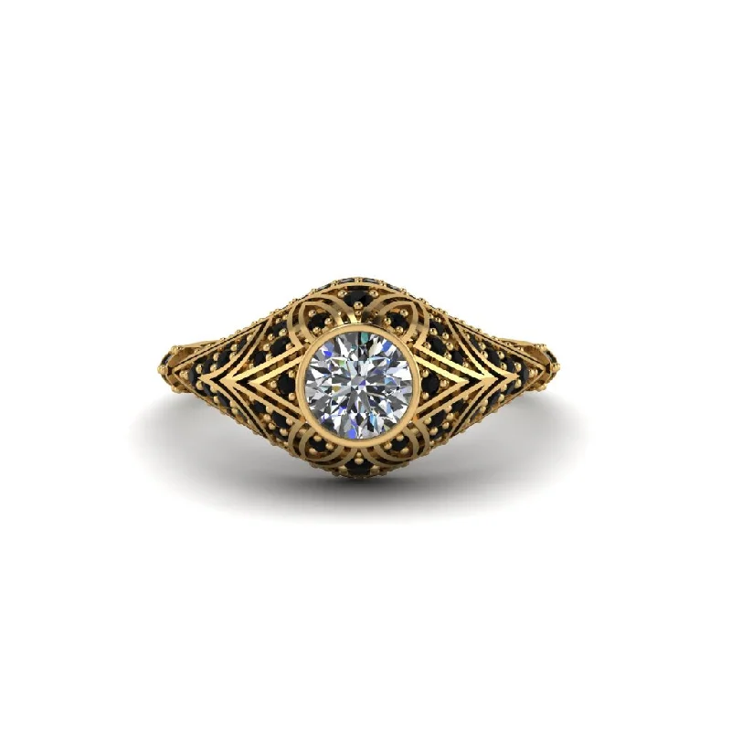 Women's engagement rings eternal-radiance-Diamond Bezel Vintage Filigree Engagement Ring - Kendall No. 31