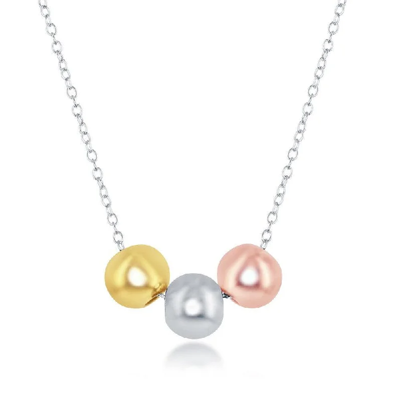 Women's necklaces modern-vine-Sterling Silver Tri Color Beads Necklace