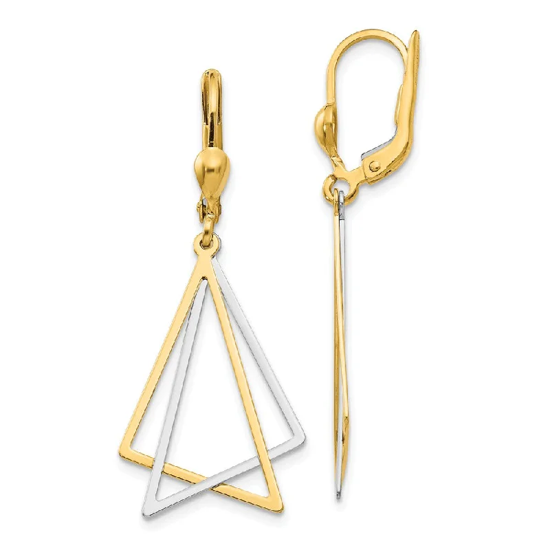 Women's earrings sleek-citrine-Double Triangle Lever Back Earrings in 14k Two Tone Gold