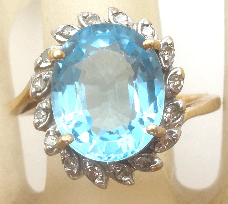 Women's rings rustic-platinum-Blue Topaz & Diamond Halo Ring 10K Gold Size 8.25