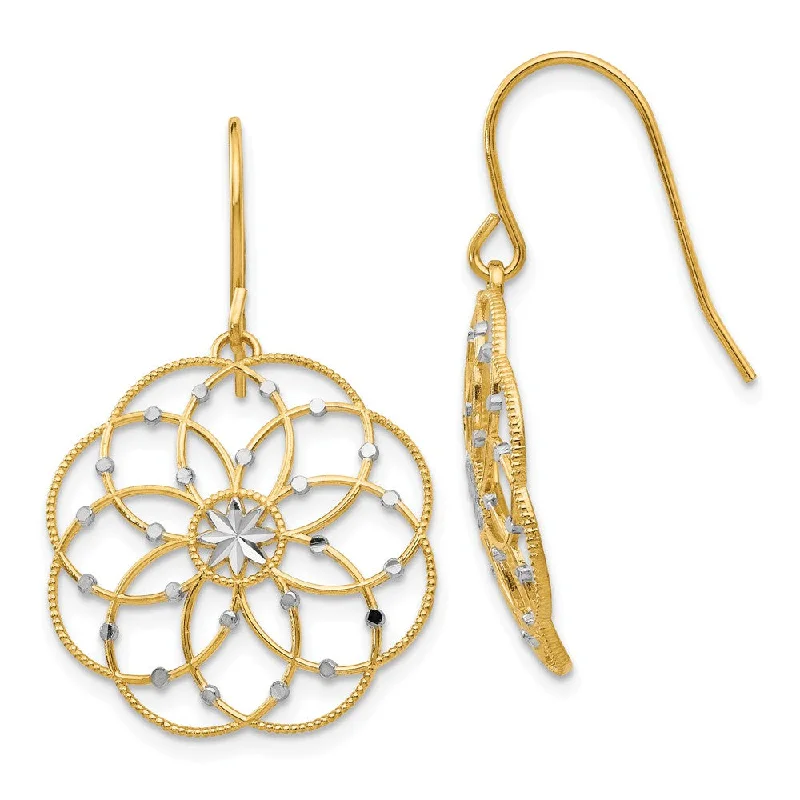 Women's earrings glowing-zircon-Intricate Blossom Earrings in 14k Yellow Gold and Rhodium