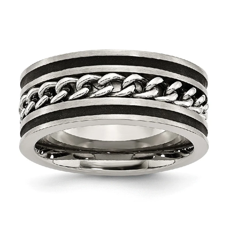 Women's rings celestial-stone-Stainless Steel And Black-plated 10mm Chain Comfort Fit Band