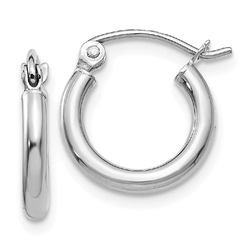 Women's earrings sturdy-steel-2mm, 14k White Gold Classic Round Hoop Earrings, 12mm (7/16 Inch)