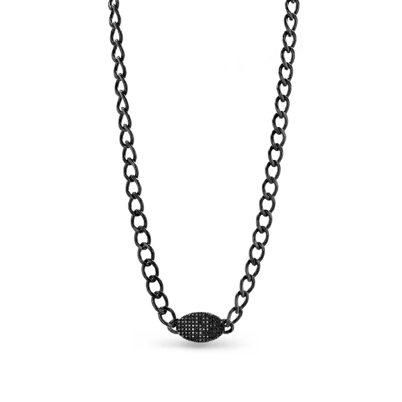 Women's necklaces delicate-curve-Black Diamond Nameplate on Jet Black Chain Necklace - 18"  NBLK0012