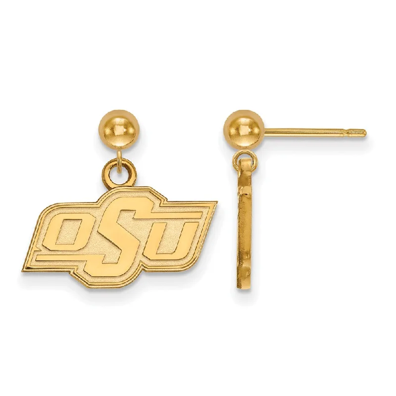 Women's earrings rare-zircon-14k Yellow Gold Oklahoma State University Ball Dangle Earrings