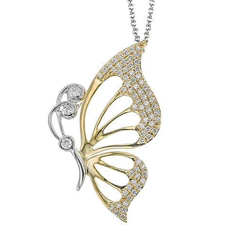 Women's necklaces sculpted-link-Butterfly Pendant Necklace in 18K Gold with Diamonds LP4815