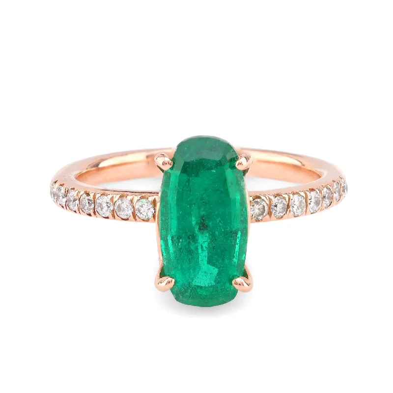 Women's engagement rings playful-edge-Vintage 1.71 Carat Oval Cut Emerald Diamond 14K Rose Gold Engagement Ring